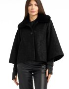 Shopika Palton scurt dama negru cu lana cu guler blanita jacheta eleganta captusita