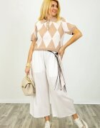 Shopika Pantaloni alb ivory cu croiala balon si curea cu esarfa