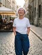 Shopika Pantaloni bleumarin din denim subtire cu croiala ampla si talie elastica