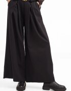 Shopika Pantaloni dama negri din stofa fina palazzo eleganti cu talie inalta si curea