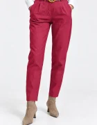Shopika Pantaloni de toamna fucsia inchis lejeri cu pense croi relaxat curea asortata inclusa