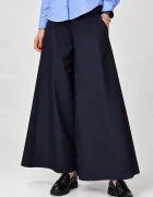 Shopika Pantaloni de toamna palazzo dama cu talie elastica si croi larg bleumarin