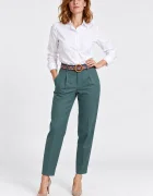 Shopika Pantaloni de toamna turcoaz inchis cu pense croi relaxat curea asortata inclusa