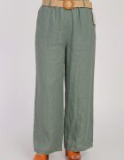 Shopika Pantaloni de vara din in croi palazzo cu curea in talie kaki