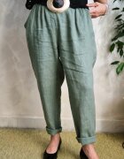 Shopika Pantaloni de vara din in croi pana cu siret in talie kaki