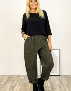 Shopika Pantaloni din jerseu de bumbac cu o parte petrecuta si buzunar lateral kaki