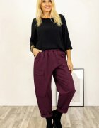 Shopika Pantaloni din jerseu de bumbac cu o parte petrecuta si buzunar lateral visiniu