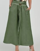 Shopika Pantaloni drepi largi de vara din in cu accesoriu de lemn kaki