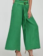 Shopika Pantaloni drepi largi de vara din in cu accesoriu de lemn verzi