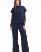 Shopika Pantaloni eleganti cu croiala dreapta lejera bleumarin