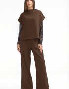 Shopika Pantaloni eleganti cu croiala dreapta lejera maro