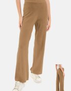 Shopika Pantaloni largi si drepti casual din tricotaj fin camel