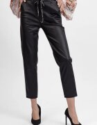Shopika Pantaloni lungi negri din piele ecologica cu snur in talie