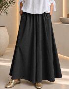 Shopika Pantaloni negri de toamna palazzo dama cu talie elastica si croi larg