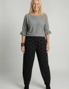 Shopika Pantaloni negri lejeri cu imprimeu buline subtil emosate croi relaxat talie confortabila