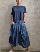 Shopika Pantaloni oversize albastru denim cu croiala ampla si buzunare