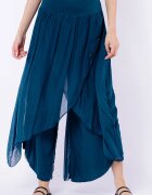 Shopika Pantaloni petrecuti din matase si vascoza turcoaz inchis tip salvari