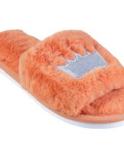 Shopika Papuci de casa portocalii cu coronita argintie brodata
