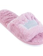 Shopika Papuci de casa roz cu coronita argintie brodata