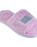 Shopika Papuci de casa roz inchis cu coronita argintie brodata
