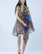 Shopika Pareo plaja din material plisat matasos si usor imprimeu cercuri multicolore