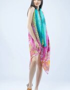 Shopika Pareo plaja din material plisat matasos si usor motive animal print albastre si mov