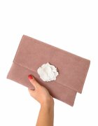 Shopika Plic roz pudra din piele naturala intoarsahandmade cu trandafir alb