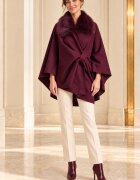 Shopika Poncho dama bordo elegant cu guler din blanita