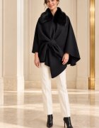 Shopika Poncho dama negru elegant cu guler din blanita