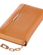 Shopika Portofel camel cu detaliu liniar la exterior si lant decorativ auriu