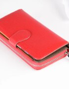 Shopika Portofel din piele naturala lucioasa cu aspect piele de sarpe si prindere cu capsa exterioara rosu