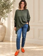 Shopika Pulover asimetric oversize cu maneca cazuta kaki