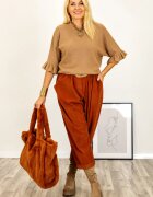 Shopika Pulover cu maneci scurte si volane la mansete din vascoza camel