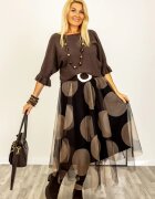 Shopika Pulover cu maneci scurte si volane la mansete din vascoza maro