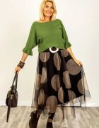 Shopika Pulover cu maneci scurte si volane la mansete din vascoza verde olive