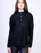 Shopika Pulover cu nasturei aurii pe decolteu si la maneci negru