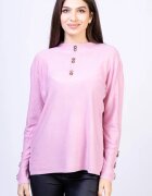 Shopika Pulover cu nasturei aurii pe decolteu si la maneci roz