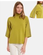Shopika Pulover cu pietricele argintii cu guler inalt si maneca 3 4 din tricotaj fin verde olive