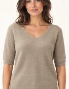 Shopika Pulover dama cu maneca scurta raglan si decolteu in V bej inchis