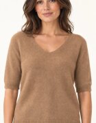 Shopika Pulover dama cu maneca scurta raglan si decolteu in V camel