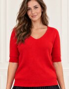 Shopika Pulover dama cu maneca scurta raglan si decolteu in V corai