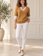 Shopika Pulover dama cu maneca scurta raglan si decolteu in V mustar