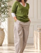 Shopika Pulover dama cu maneca scurta raglan si decolteu in V verde oliv