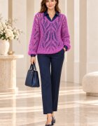 Shopika Pulover dantelat cu mohair cu model ajurat foarte fin pulover casual chic mov deschis