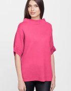 Shopika Pulover elegant cu maneca scurta si nasture din vascoza fucsia