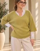 Shopika Pulover fin cu alpaca oversize cu maneca fluture verde oliv