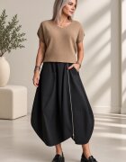 Shopika Pulover lejer cu maneci fluture si decolteu in V camel