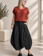 Shopika Pulover lejer cu maneci fluture si decolteu in V caramiziu