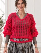 Shopika Pulover plasa cu mohair cu model foarte fin un pulover accesoriu chic rosu carmin