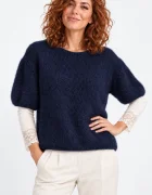 Shopika Pulover pufos cu maneca scurta cu mohair si lana bleumarin